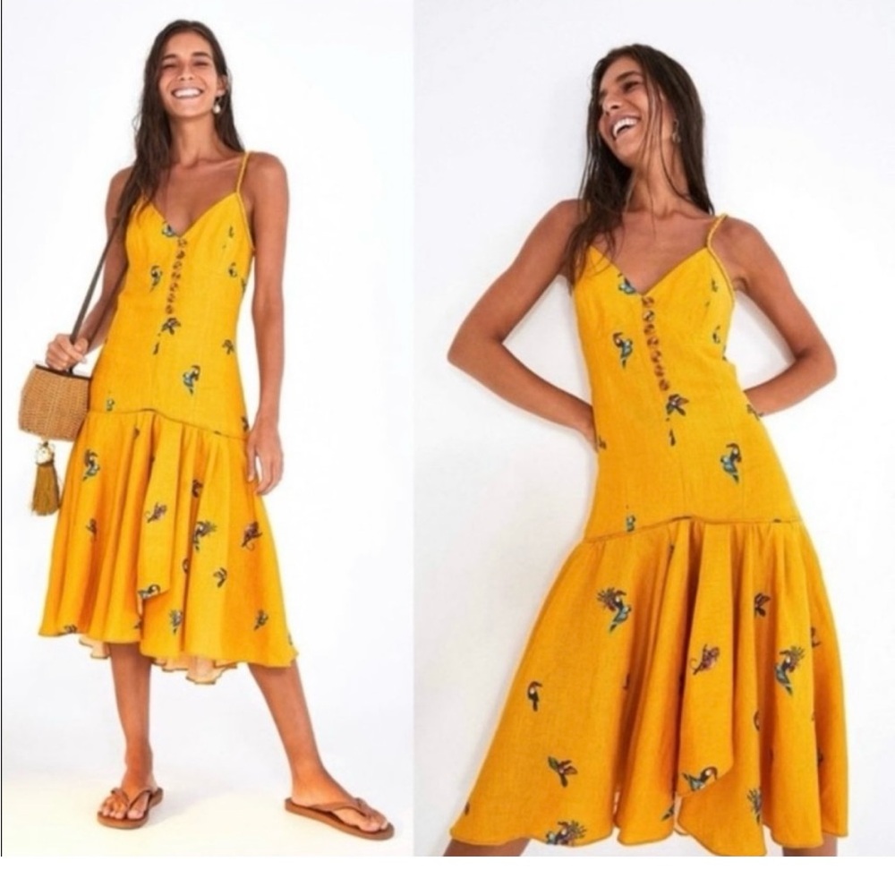 Gorgeous Far Rio Yellow Floral Spaghetti Strap Dress